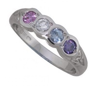 Image for Sterling Silver Family Colors 4 Stone Ring