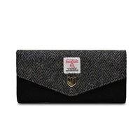Image for Islander Large Clasp Purse with Grey Herringbone HARRIS TWEED - Black Suede Limited Edition