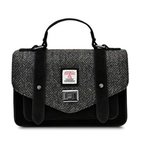 Image for Islander Medium Satchel Bag with Grey Herringbone  HARRIS TWEED - Black Suede Edition