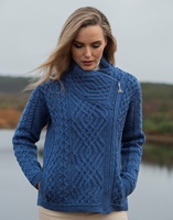 Image for Aran Crafts Shannon Side Zip Irish Cardigan Sweater, Marl Blue
