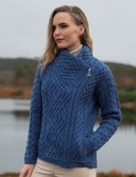 Image for Aran Crafts Shannon Side Zip Irish Cardigan Sweater, Marl Blue