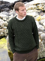 Image for Aran Crafts Kildare Merino Wool Unisex Sweater, Army Green
