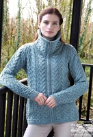 Image for Aran Crafts Louisburgh Double Collar Zip Cardigan, Mermaid
