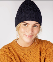 Image for 100% Merino Wool Irish Aran Hat, Navy