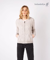 Ash Aran Zipped Hooded Sweater by Irelands Eye, Silver-Marl