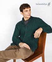 Woodford Aran Irish Cardigan Sweater, Evergreen