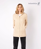 Image for Aran Zipped Hooded Hazel Irish Sweater by Irelands Eye, Oatmeal Marl