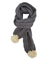 Image for Patrick Francis Aran Knit Pom Pom Scarf, Grey/Cream