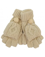 Image for Patrick Francis Aran Knit Pom Pom Mittens, Cream