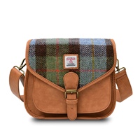 Image for Islander Large Saddle Bag with HARRIS TWEED - Chestnut Blue Tartan