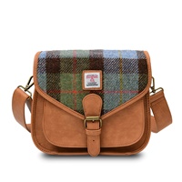 Image for Islander Large Saddle Bag with HARRIS TWEED - Chestnut Blue Tartan