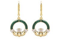 Image for 14kt Gold Vermeil Malachite Claddagh Drop Earrings