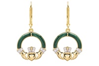 14kt Gold Vermeil Malachite Claddagh Drop Earrings