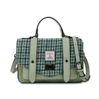 Image for Islander Medium Satchel Bag with HARRIS TWEED - Green Dogtooth