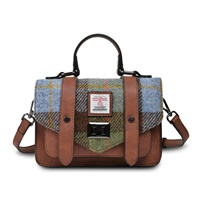 Image for Islander Mini Satchel Bag with HARRIS TWEED - Chestnut and Blue Tartan