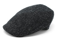 Hanna Hats Harris Tweed Touring Cap: Black & Charcoal Herringbone