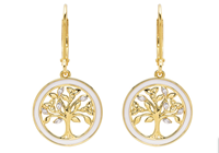 Image for 14KT Gold Vermeil White Enamel Tree of Life Drop Earrings