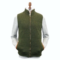 The Balbriggan Body Warmer Green Tweed  With Leather Trim