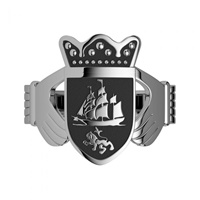 Image for Silver Ladies Family Coat of Arms Claddagh Ring