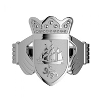 Image for 10K White Ladies Family Coat of Arms Claddagh Ring