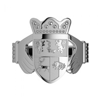 Image for 10K White Mens Family Coat of Arms Claddagh Ring
