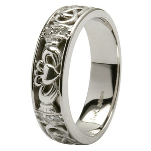 Claddagh Diamond Set Ladies Wedding Ring with Celtic