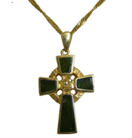 14K Yellow Gold and Connemara Marble Celtic Cross