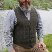 Image for Ring of Kerry Crafts Irish Tweed Waistcoat, Green Irish Tartan/Plaid with Blue/Red Check