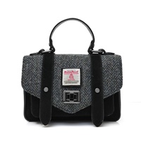 Image for Islander Mini Satchel Bag with Grey Herringbone HARRIS TWEED - Black Suede Edition