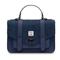 Image for Islander Large Satchel Bag with HARRIS TWEED - Navy Herringbone