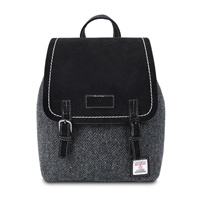 Islander Jura Backpack with Grey Herringbone HARRIS TWEED - Black Suede Edition