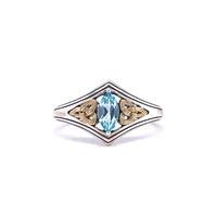 Keith Jack Celtic Trinity Knot Ring Marquise Sky Blue Topaz Sterling Silver and Gold