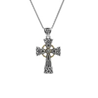 Image for Keith Jack Sterling  Oxidized Silver and Gold Celtic Cross White Sapphire Small Pendant