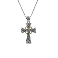 Keith Jack Sterling  Oxidized Silver and Gold Celtic Cross White Sapphire Small Pendant