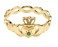 Image for 14kt Gold Vermeil Green CZ Claddagh Ring