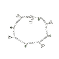 Sterling Silver Celtic Trinity Knot Bracelet with Emerald Green CZ Charms