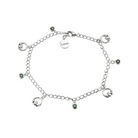 Sterling Silver Irish Claddagh Bracelet with Emerald Green CZ Charms