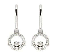 Sterling Silver Crystal Claddagh Hoop Earrings