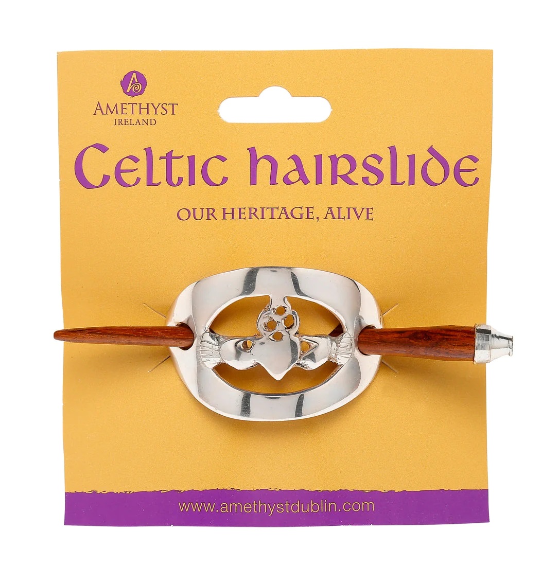 Amethyst Dublin Large 6 Trinity Hairslide.Silver plated. Made in Ireland hairslide/bangles/hairbobbins – Woods Celtic Jewellery main image 4