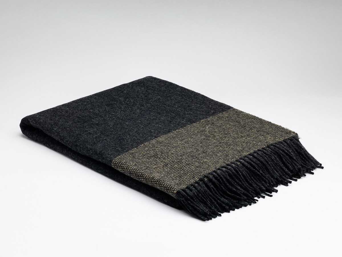 Irish Lambswool And Cashmere Throw Blanket, Charcoal and Sunshine