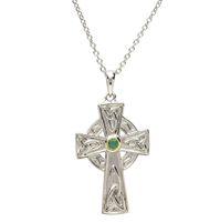 Sterling Silver and Gold Plate Emerald Set Celtic Knot Cross