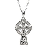 Image for Stone Set Trinity Knot Sterling Silver Celtic Cross Necklace, Large
