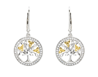 Image for Sterling Silver Gold Plated Tree of Life Earrings with Cubic Zirconia