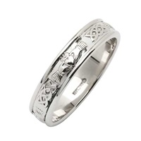 Image for Narrow Corrib Claddagh Irish Wedding Band 14k White Gold