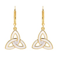 Image for 14KT Gold Vermeil White Enamel Celtic Trinity Knot Earrings
