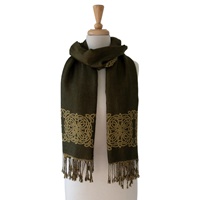 Mary Celtic Knot Reversible Scarf, Dark Olive/Mustard