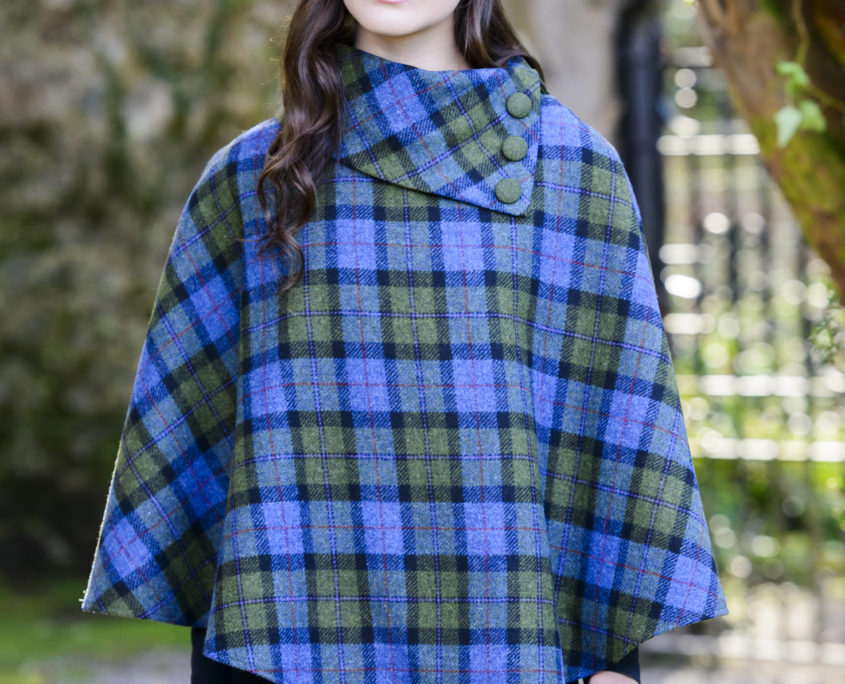 Mucros Weavers Ladies Plaid Poncho, Made In