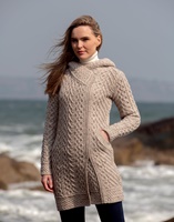 Image for Aran Crafts Claddagh Heart Design Side Zip Coat, Oatmeal