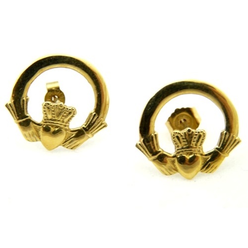 Image for 14k Yellow Gold Celtic Claddagh Post Earrings
