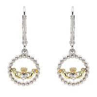 Image for Sterling Silver CZ Claddagh Drop Earrings 1M